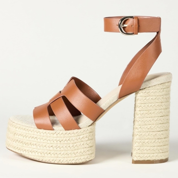 The Drop NWT Platform Wedge Heel Womens Size 5 Cognac Brown Tan Summer Wedding - Picture 4 of 6